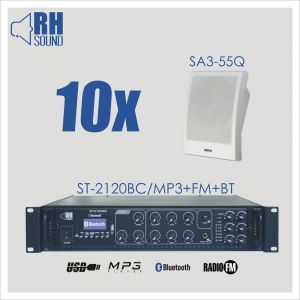 RH SOUND ST-2120BC/MP3+FM+BT + 10x SA3-55Q - Zestaw Nagłośnienia naściennego