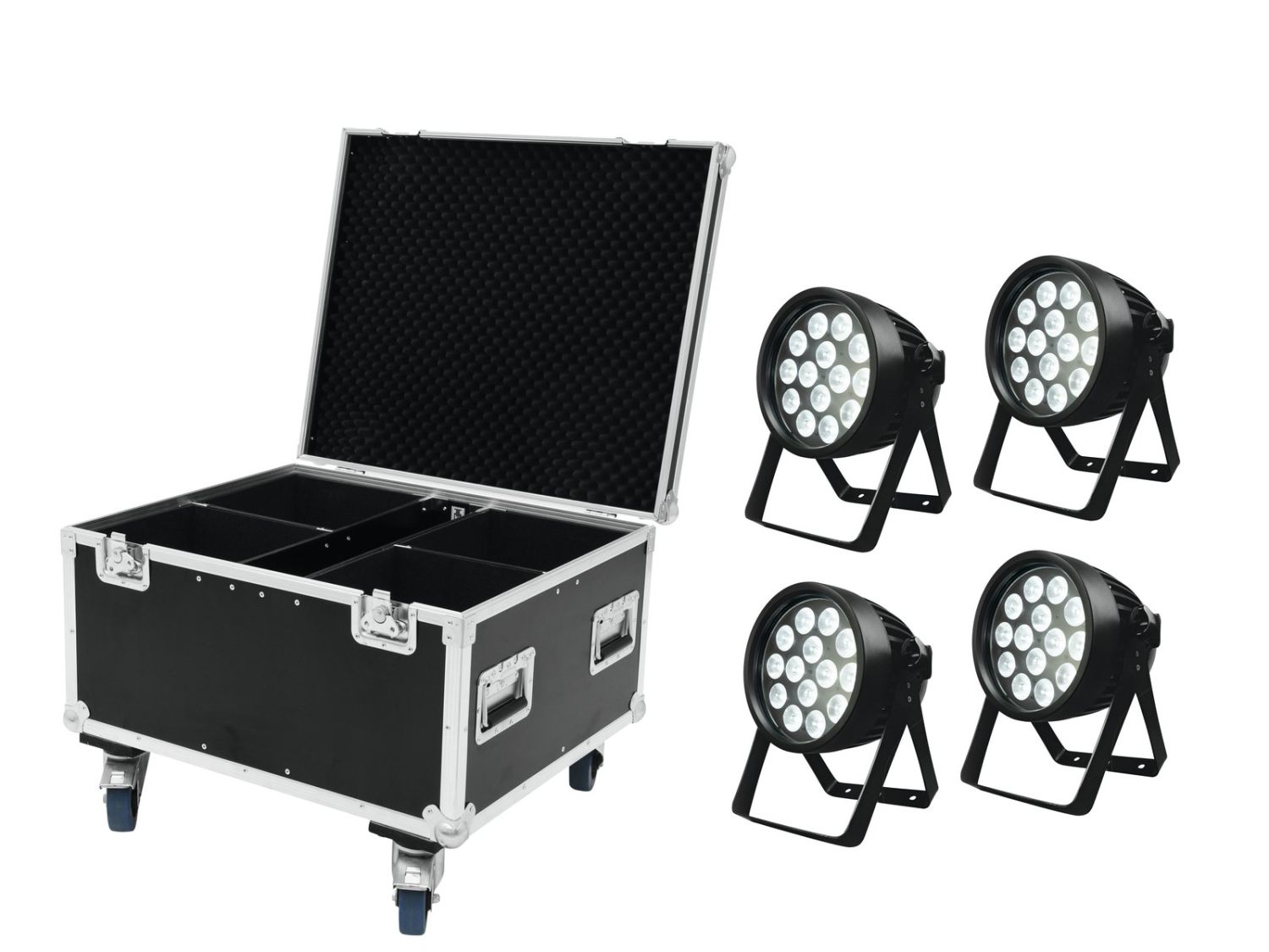 EUROLITE Zestaw 4x LED IP PAR 14x8W QCL + Skrzynia Transportowa