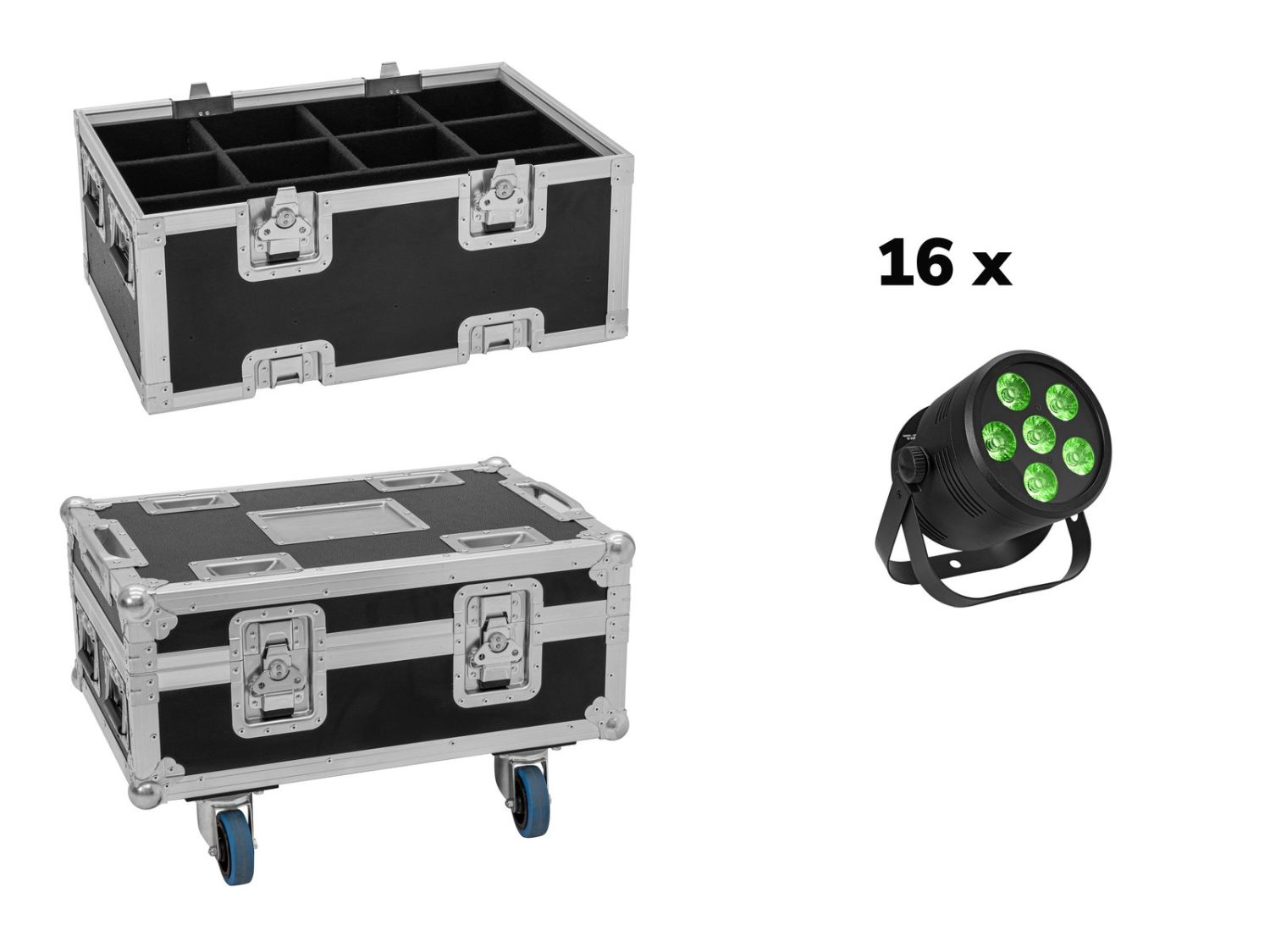 EUROLITE Zestaw 16x LED Silent Par 6 QCL floor bk + Skrzynie Transportowe