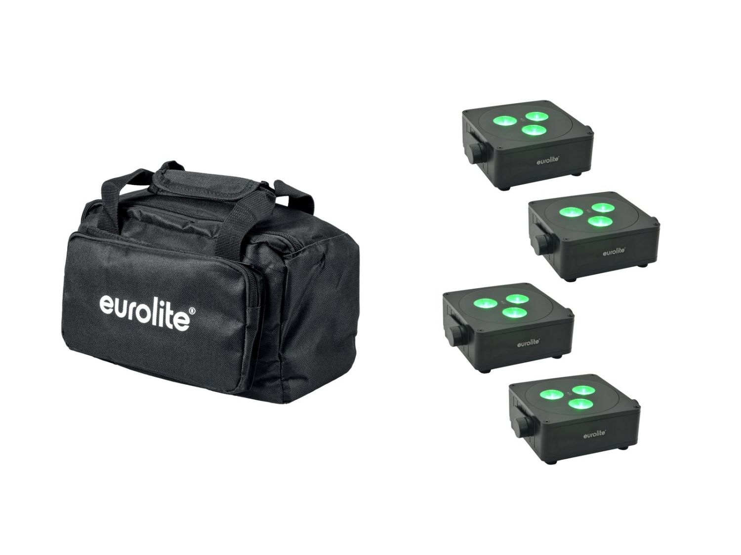 EUROLITE Zestaw 4x AKKU IP Flat Light 3 bk + Mięka Torba