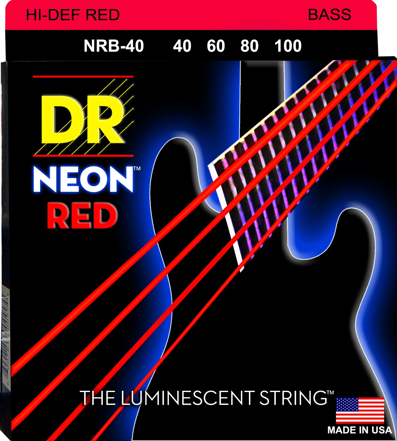 DR NEON Hi-Def Red - struny do gitary basowej, 4-String, Light, .040-.100